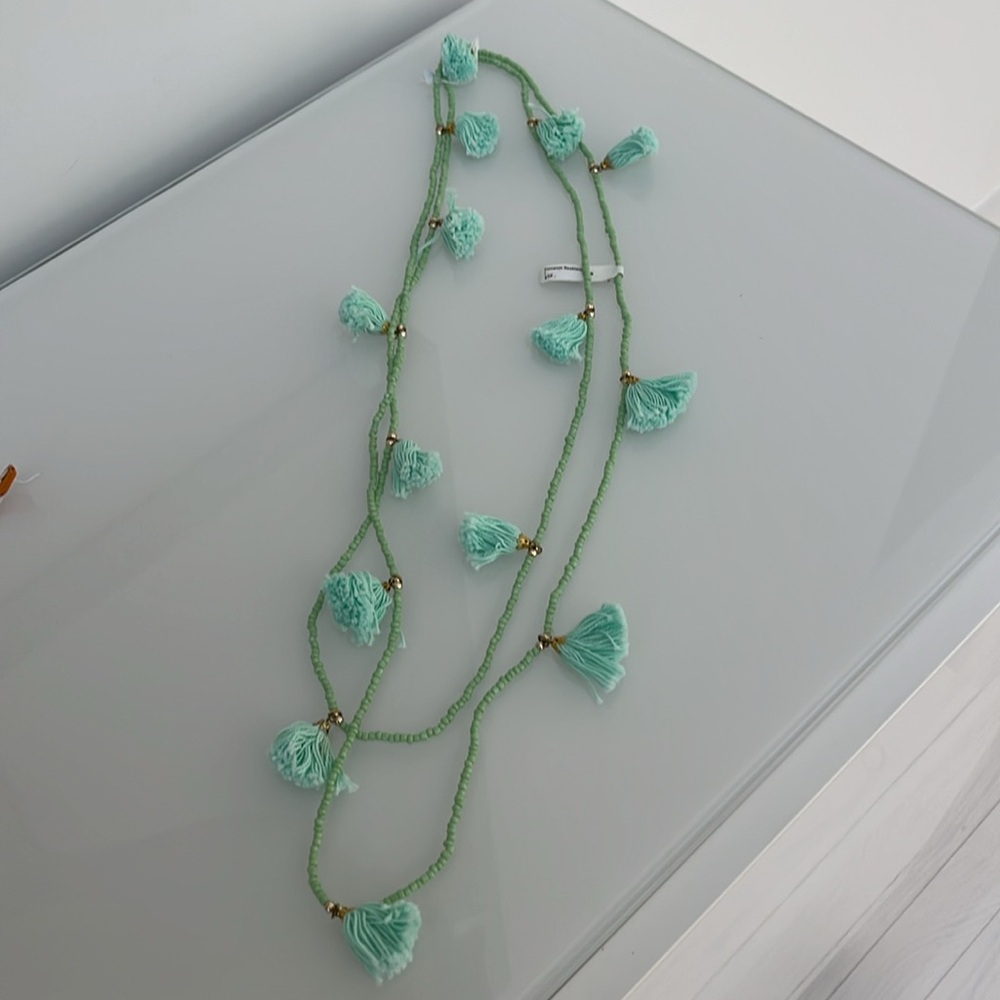 Roberta Roller Rabbit Mint Green Tassel Beaded PomPom Necklace NWT - Picture 3 of 7